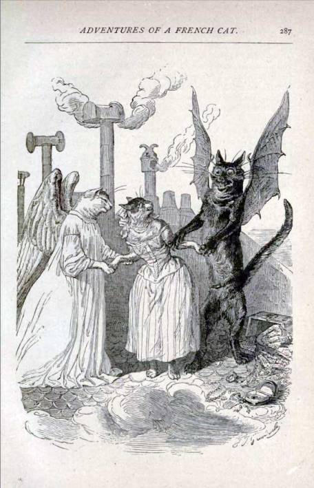 Devil and angel, J. J. Grandville's Adventures of a French Cat